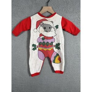 Unbranded Vintage One-Piece Holiday Christmas Pjs No Size Tag Check Measure